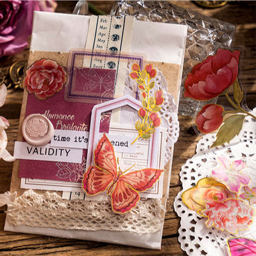 24 szt, Zestaw naklejek ze złoceniami do scrapbookingu Motyle Czerwone
