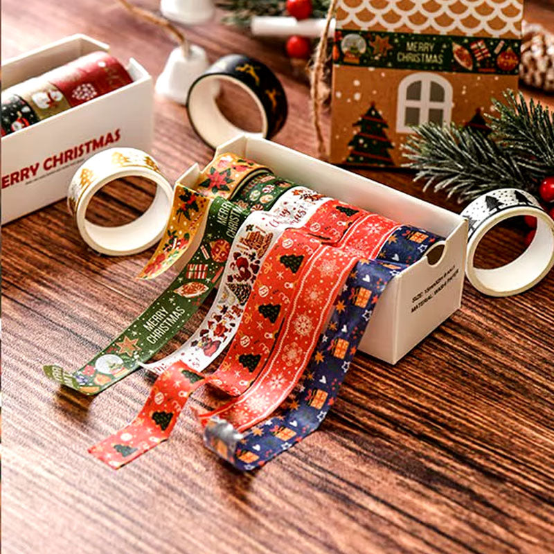 🔥 Zestaw 6 taśm washi – Taśma dekoracyjna Świąteczna Mini