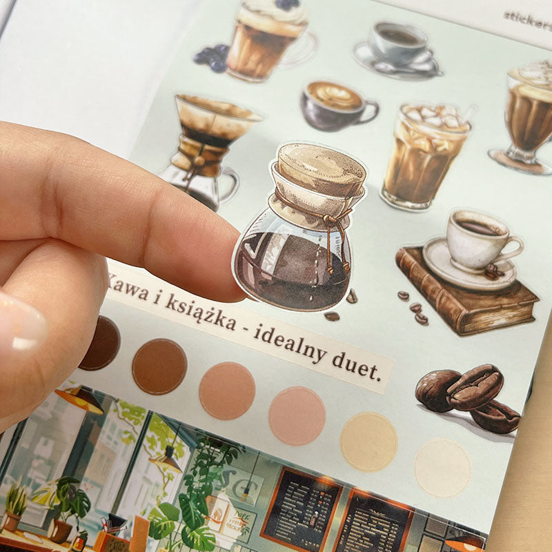 16 szt, Naklejki papierowe Kawa - Zestaw naklejek do bullet journala