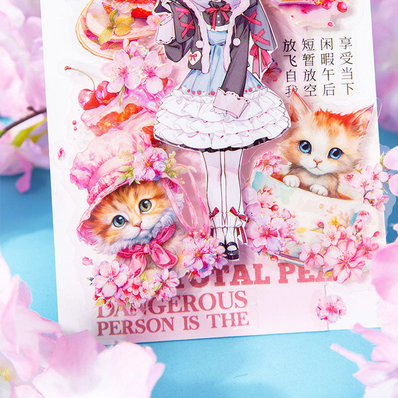 10 szt, Zestaw naklejek do scrapbookingu Koty w Kapeluszu