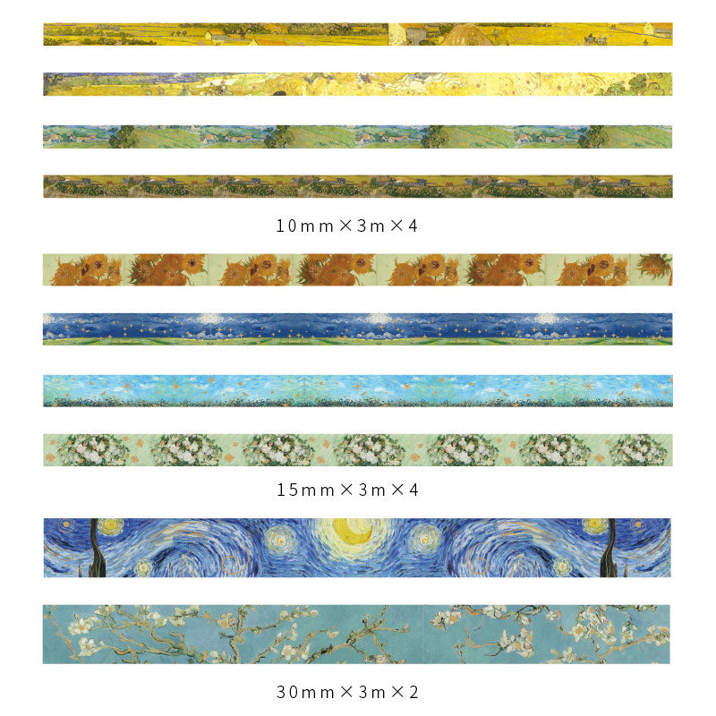 Zestaw 10 taśm washi – Taśma Washi papierowa dekoracyjna ze złoceniami van Gogh Premium