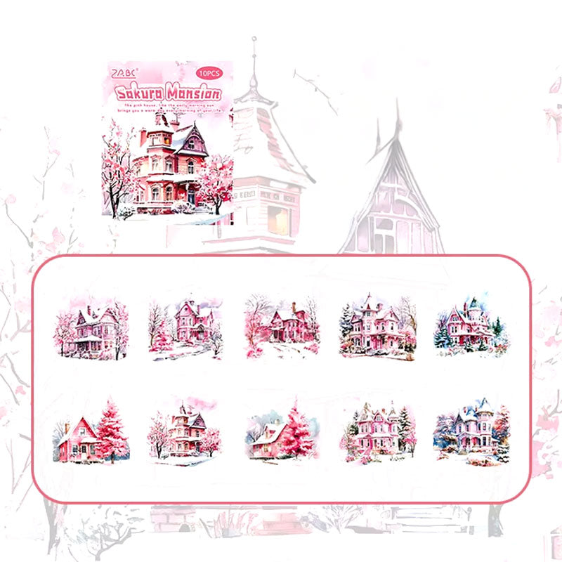 10 szt, Zestaw naklejek do scrapbookingu Śnieżne domy