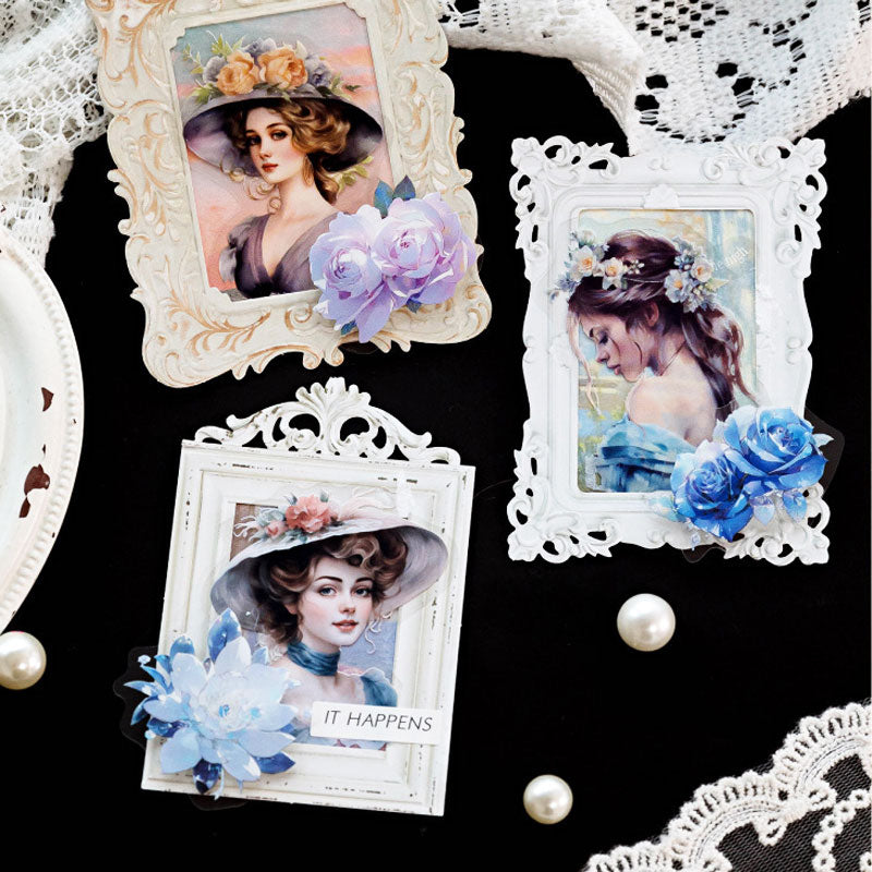 40 szt, Zestaw naklejek do scrapbookingu Niebieska dama