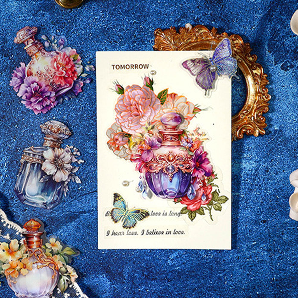 10 szt, Zestaw naklejek do scrapbookingu Perfumy Niebieskie