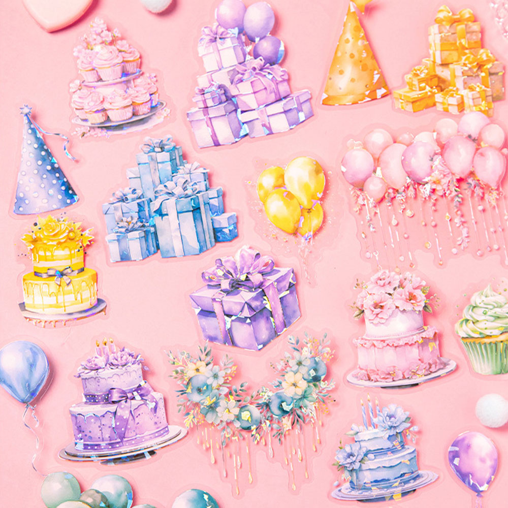 🔥 Nowosć! 10 szt, Zestaw naklejek na urodziny, Różowe