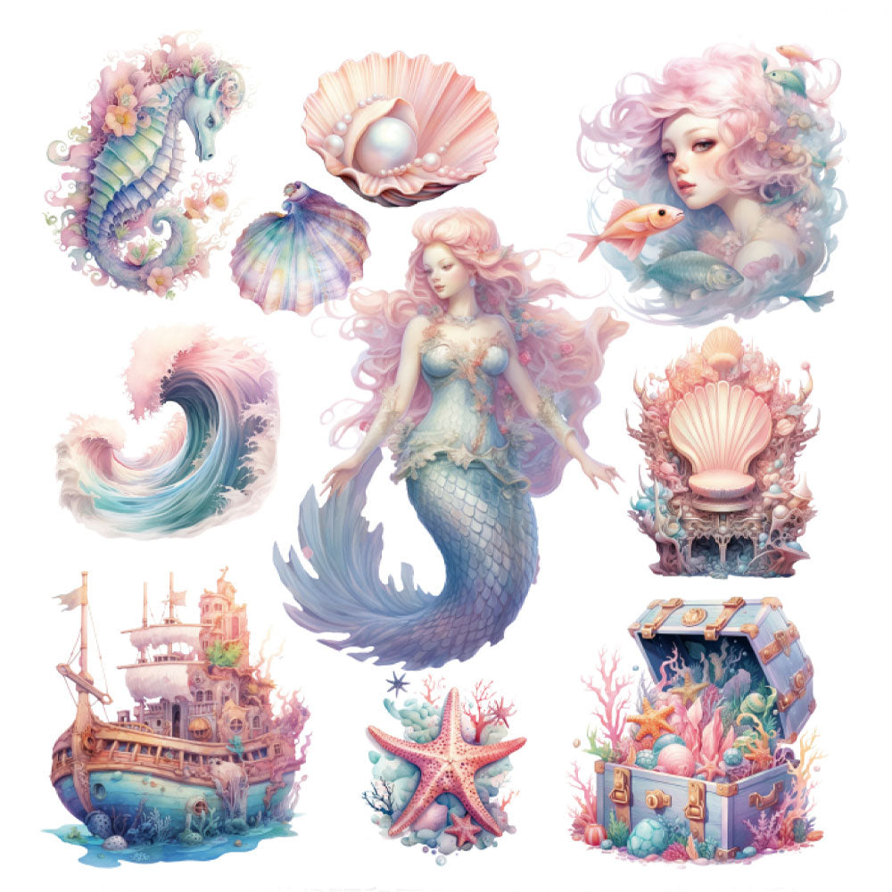 🔥 20 szt, Zestaw naklejek do scrapbookingu Baśniowa Syrena różowa