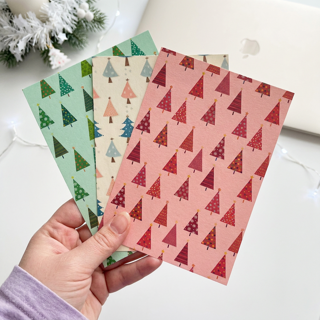 🎄 Mini kartki świąteczne z choinkami do scrapbookingu, A6 (10,5 × 14,8 cm), 170 g/m²