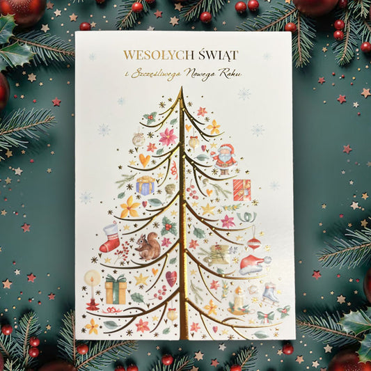Pocztówka świąteczna ze złoceniem – Choinka I