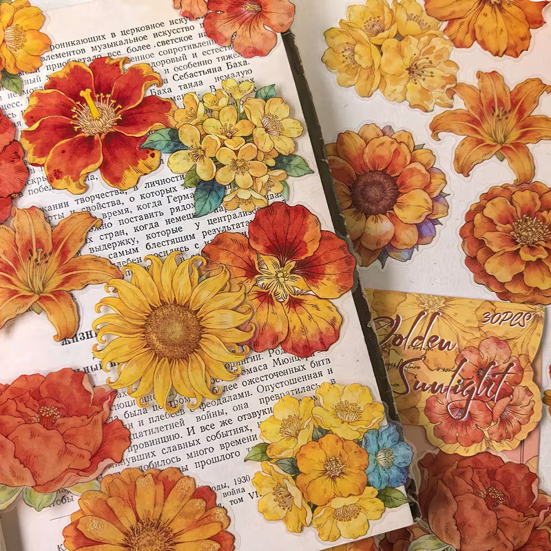 30 szt, Zestaw naklejek do scrapbookingu Złote Ciepłe Słońce