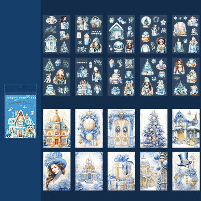 🔥 90 szt, Książeczka z naklejkami i papierem Zimowe błękitne chwile