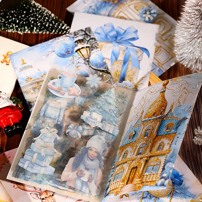 🔥 90 szt, Książeczka z naklejkami i papierem Zimowe błękitne chwile