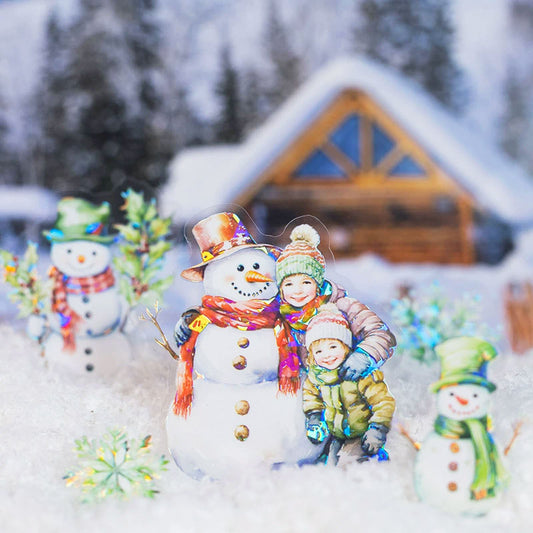 🔥 15 szt, Naklejki świąteczne Bałwanki i płatki zielone