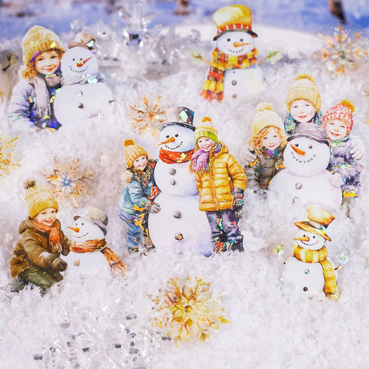 🔥 15 szt, Naklejki świąteczne Bałwanki i płatki złote