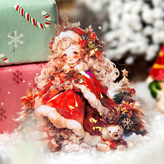 🔥 10 szt, Naklejki świąteczne Elfy Czerwone Mikołajki