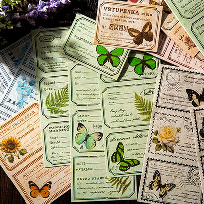 Papier Vintage "Znaczek pocztowy" Motyle Zielone