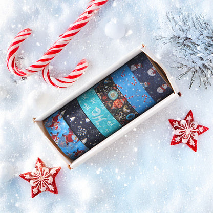 🔥 Taśma dekoracyjna Niebieskie Święta - Zestaw 6 taśm washi