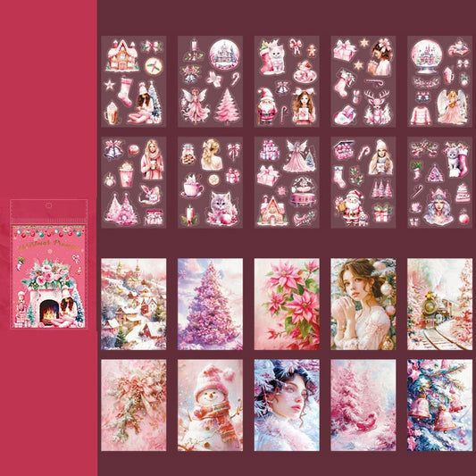 90 szt, Książeczka z naklejkami i papierem Różowe świąteczne chwile