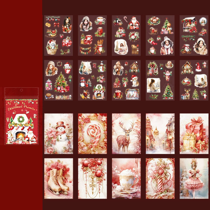 🔥 90 szt, Książeczka z naklejkami i papierem Świąteczne czerwone chwile