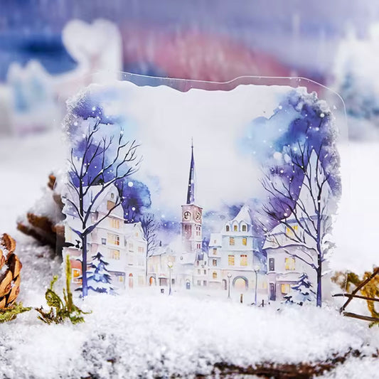 10 szt, Naklejki Fioletowe zimowe miasteczko