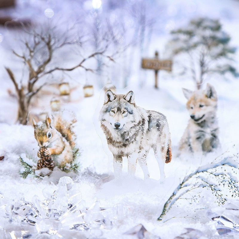 25 szt, Naklejki zimowe Wilki i śnieżny krajobraz