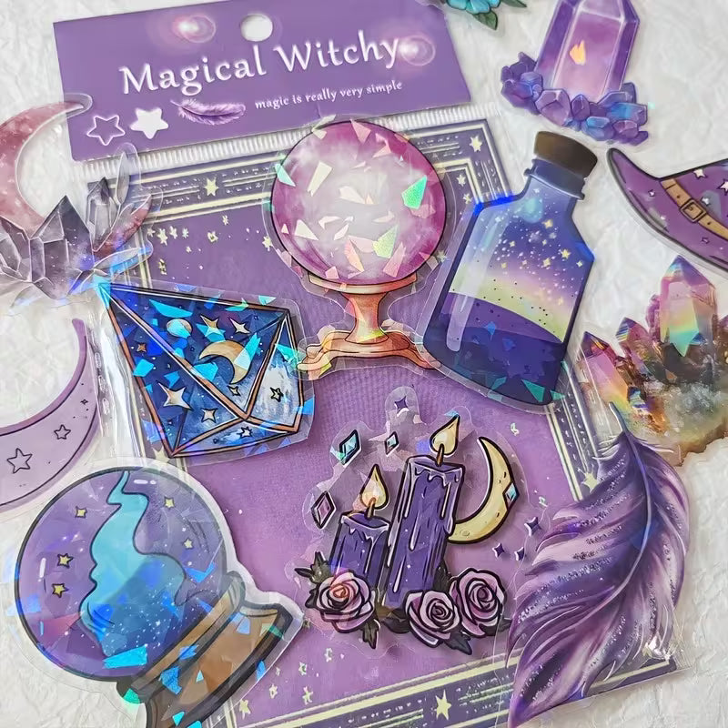50 szt, Zestaw naklejek holograficznych Fioletowa Magia