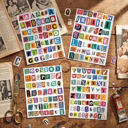 209 szt, Zestaw naklejek do scrapbookingu Alfabet Vintage