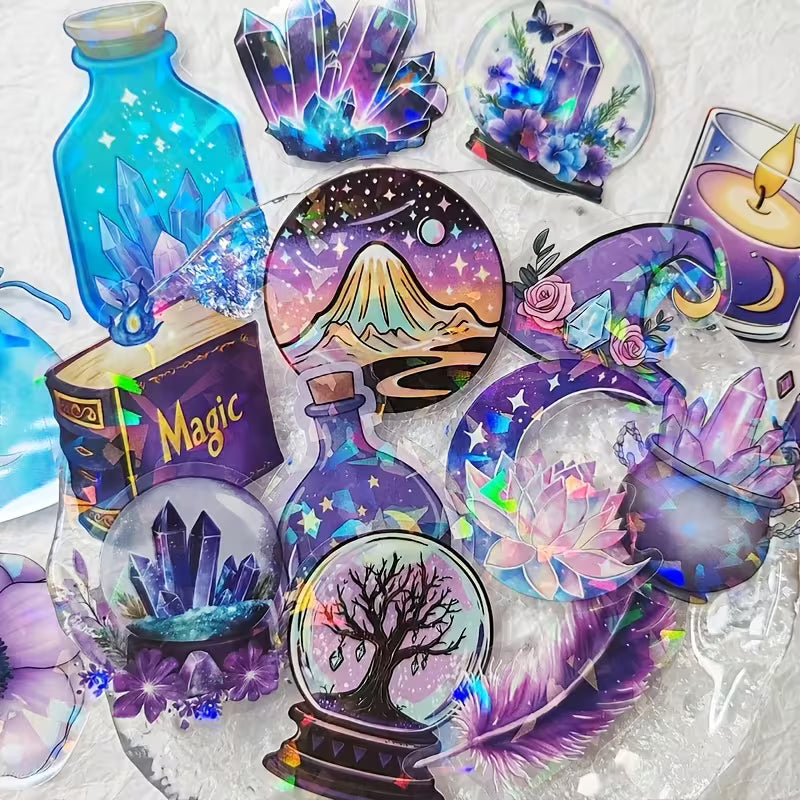 50 szt, Zestaw naklejek holograficznych Fioletowa Magia