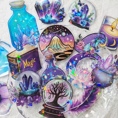 50 szt, Zestaw naklejek holograficznych Fioletowa Magia