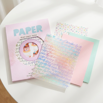 Zestaw papierów ozdobnych Birthday — mix 42 arkuszy z kalką i złoceniami