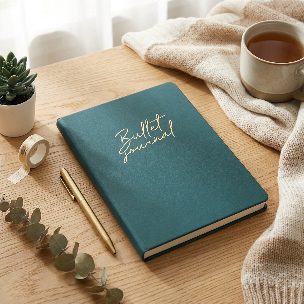 Notes Bullet Journal w twardej oprawie – zielony ze złotym napisem