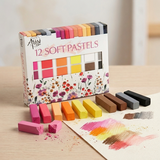 🔥 Pastele suche miękkie Creative Artist — zestaw 12 kolorów, ciepła gama