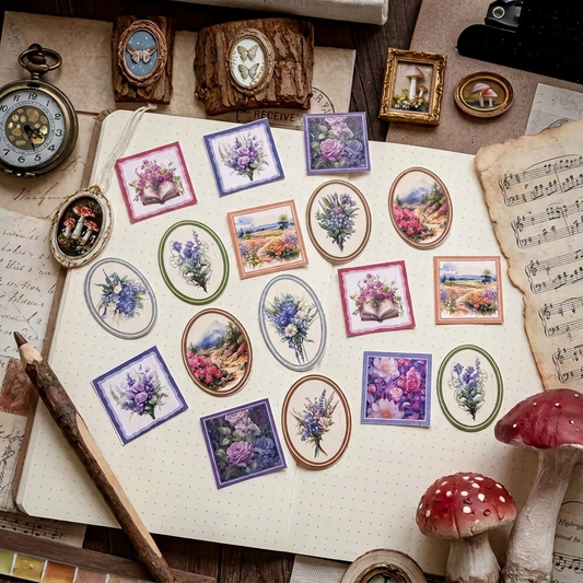 🔥 10 szt, Zestaw papierowych naklejek do scrapbookingu Lawendowe ogrody w stylu vintage