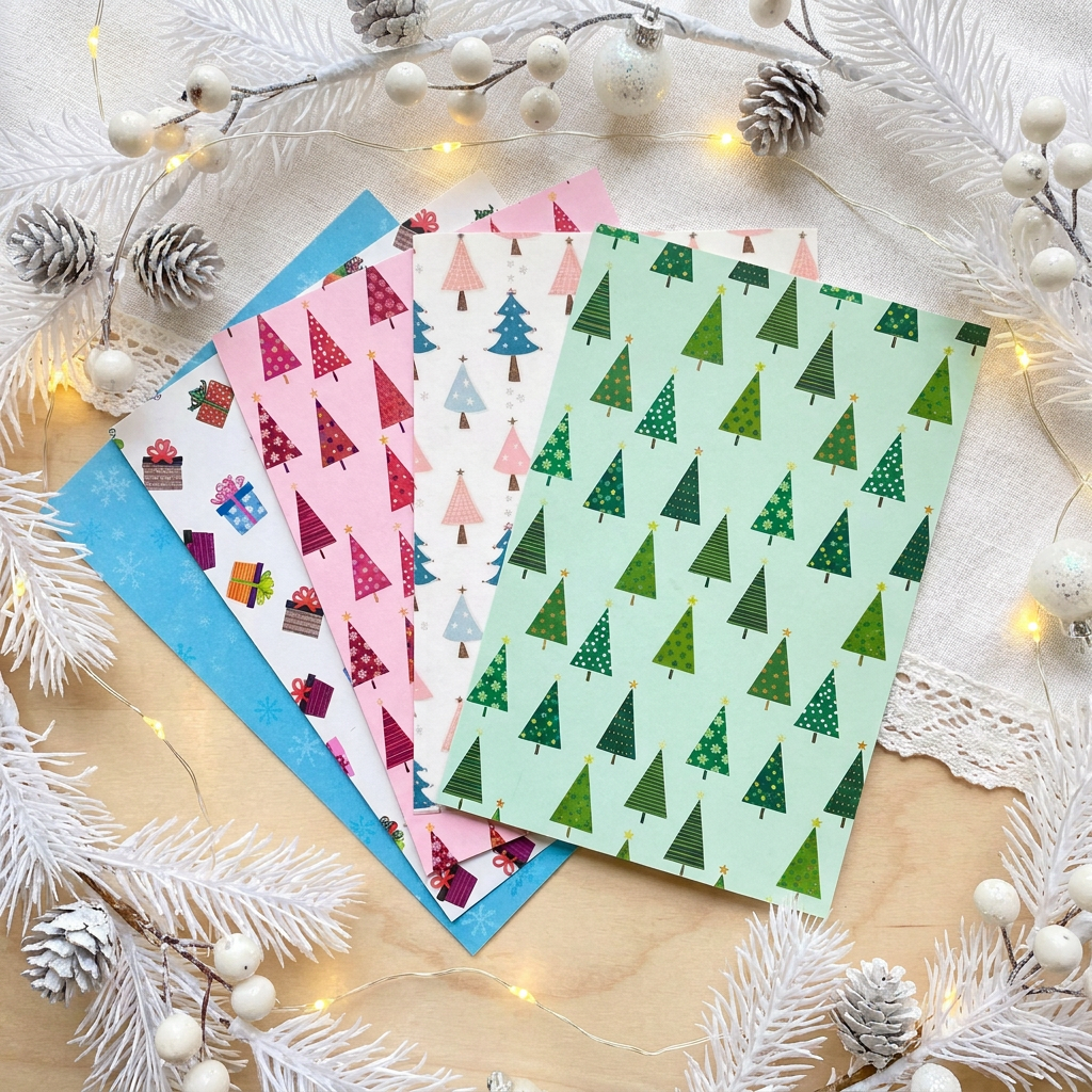 🎄 Mini kartki świąteczne z choinkami do scrapbookingu, A6 (10,5 × 14,8 cm), 170 g/m²
