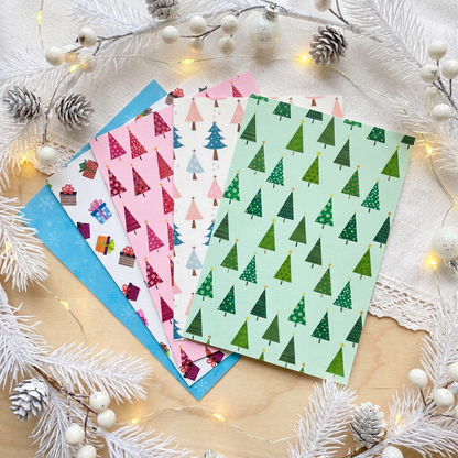 🎄 Mini kartki świąteczne z choinkami do scrapbookingu, A6 (10,5 × 14,8 cm), 170 g/m²