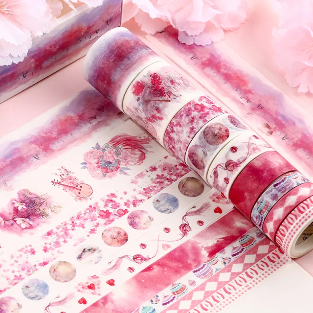 Taśma washi papierowa Różowe motywy